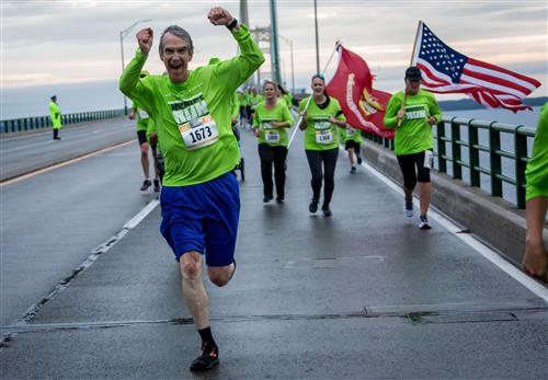 Mr. Wicks runs in the 2019 Labor Day Mackinac Bridge Run 